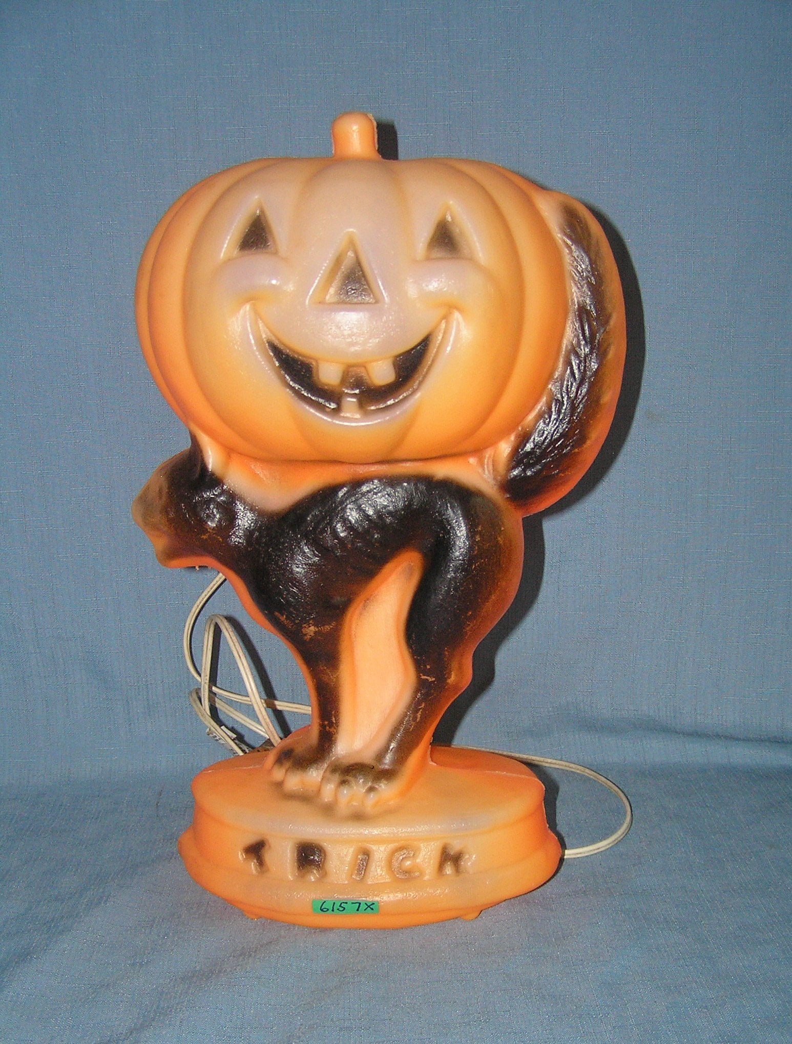Vintage illuminated blow mold pumpken and cat Halloween decoration: Vintage illuminated blow mold pumpken and cat Halloween decoration est. value $65.00-$75.00