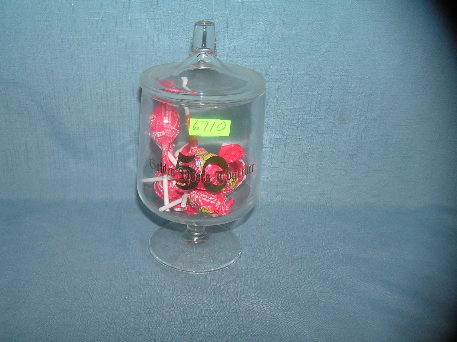 Covered glass candy/storage jar: Covered glass candy/storage jar est. value $20.00-$25.00