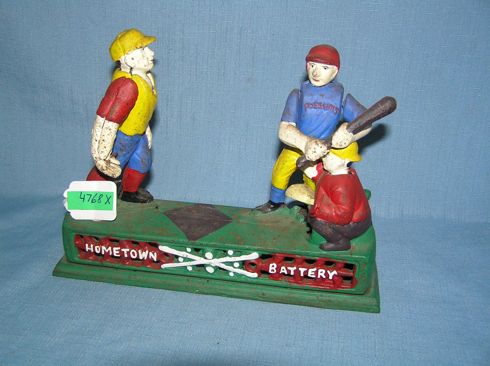 Home Town Battery baseball cast iron mechanical bank: Home Town Battery baseball cast iron mechanical bank est. value $300.00-$350.00