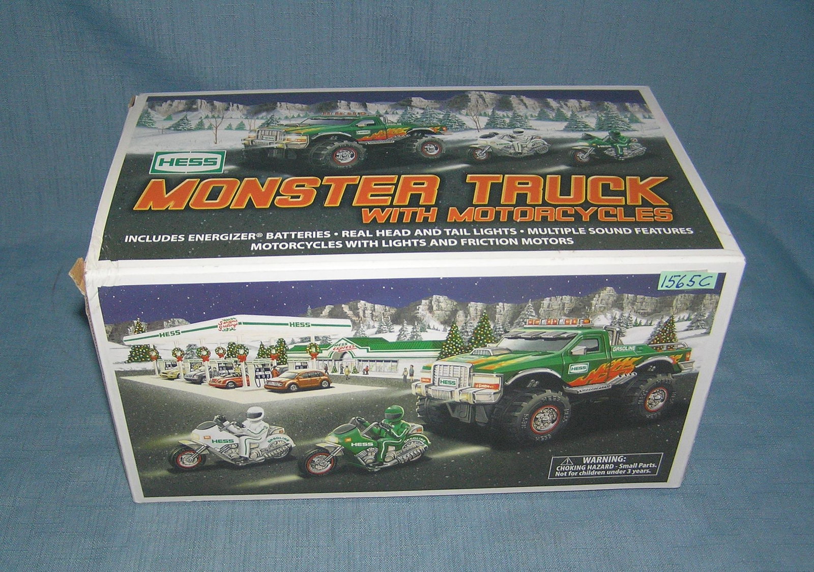 Hess monstor truck with motorcycle with original box: Hess monstor truck with motorcycle with original box est. value $60.00-$65.00