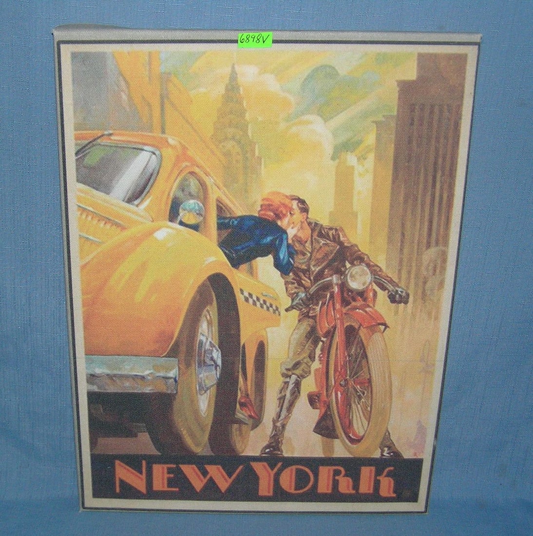 New York Motorcycle and Taxi sexy deco style advertising sign: New York Motorcycle and Taxi sexy deco style advertising sign est. value $50.00-$60.00