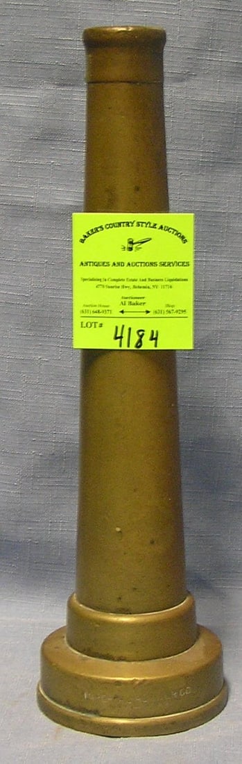 Fire nozzle by the Imperial Rubber Company of NY: Antique 12 inch solid brass fire nozzle by the Imperial Rubber Company of NY $175.00-$200.00
