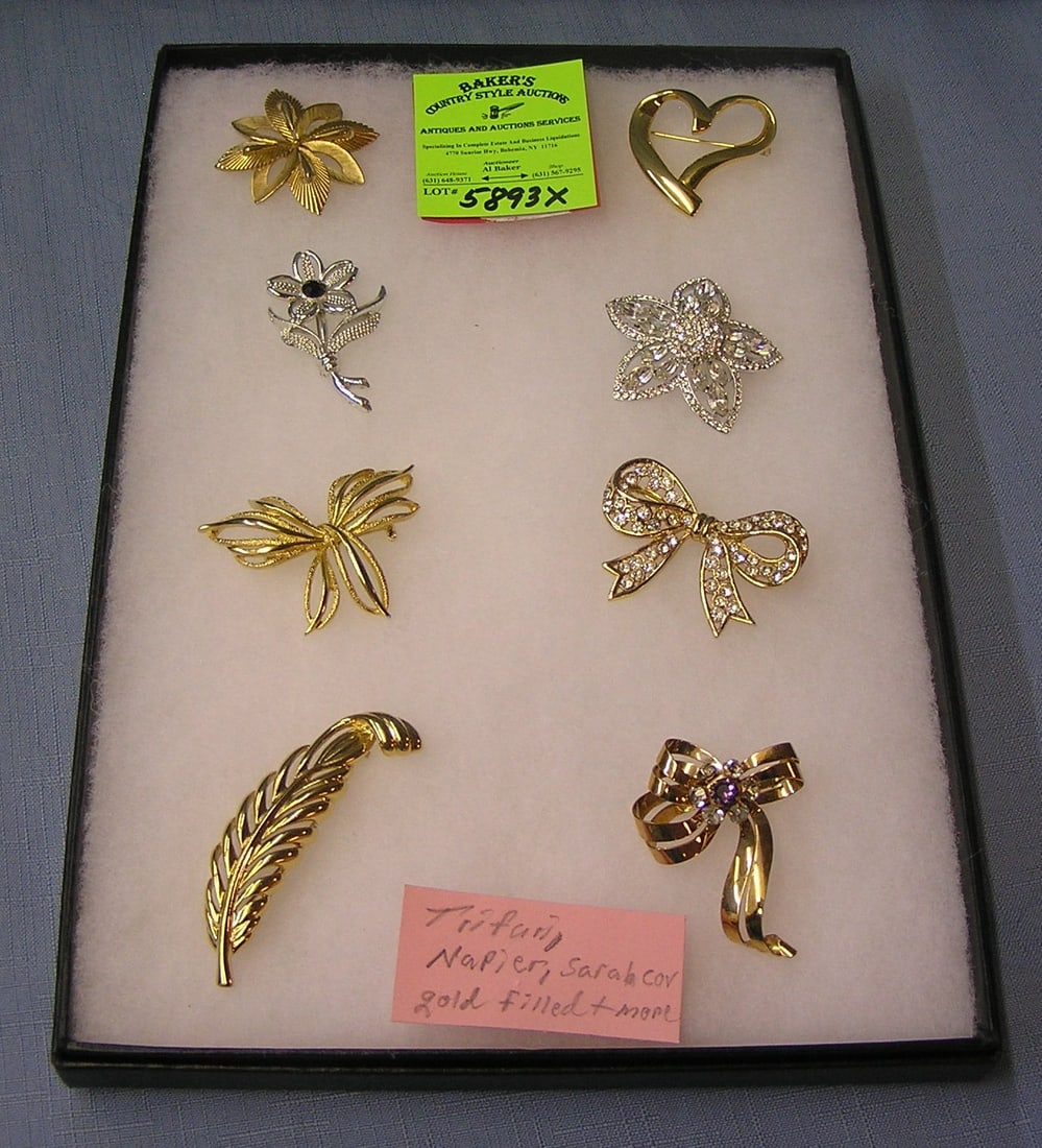 Great collection of vintage costume jewelry pins: Great collection of vintage costume jewelry pins includes Trifari, Napier, Sarah Coventry, early gold filled and more est. value $125.00-$150.00