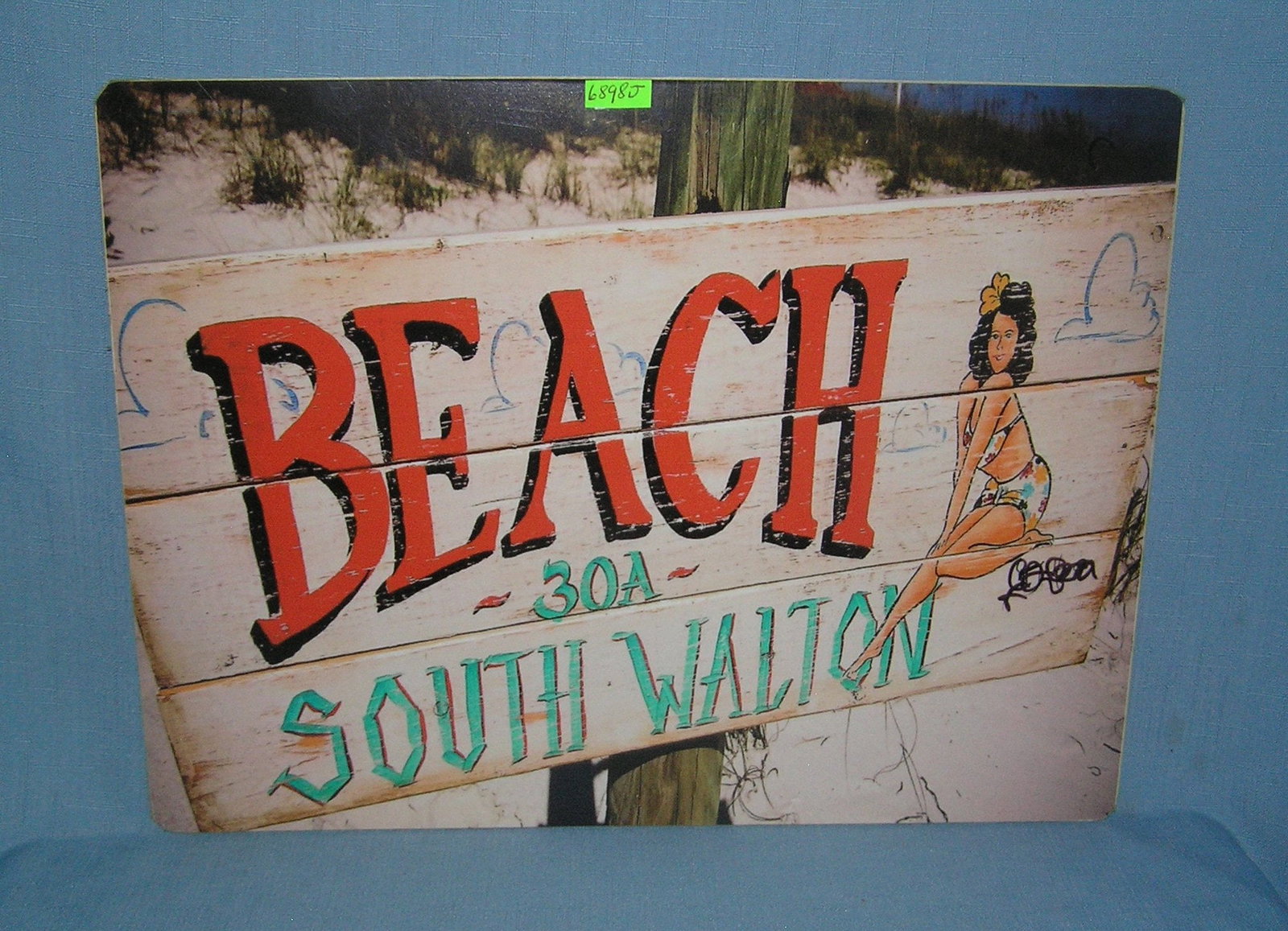 Beach 30A South Walton retro style advertising sign: Beach 30A South Walton retro style advertising sign printed on PVC hardboard these signs are auctioned for their decorative and display purposes 12 inches by 16 inches est. value $50.00-$60.00