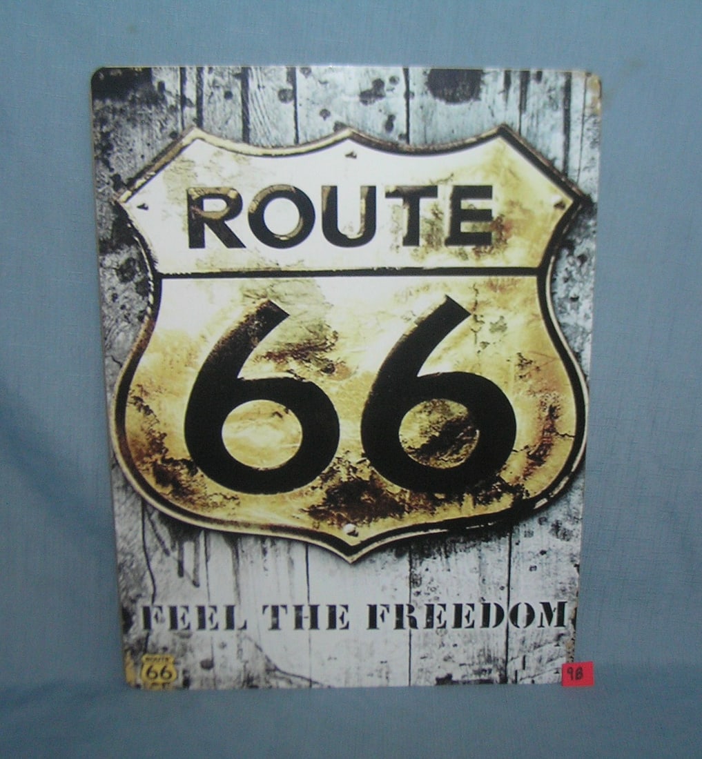 Route 66 Feel the Freedom retro style advertising sign: Route 66 Feel the Freedom 12 by 16 inches retro style advertising sign printed on PVC hard board these signs are auctioned for there decorative and display purposes est. value $45.00-$60.00