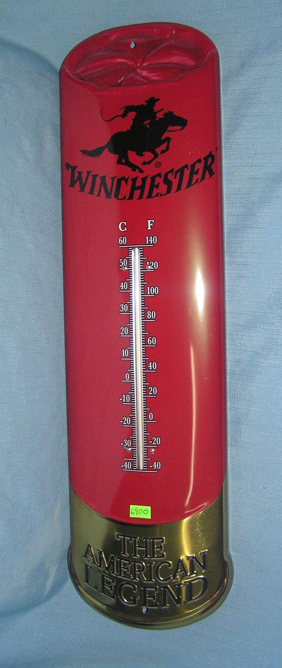 Winchester the American Legend metal advertising thermometer: Winchester the American Legend metal advertising thermometer est. value $40.00-$50.00