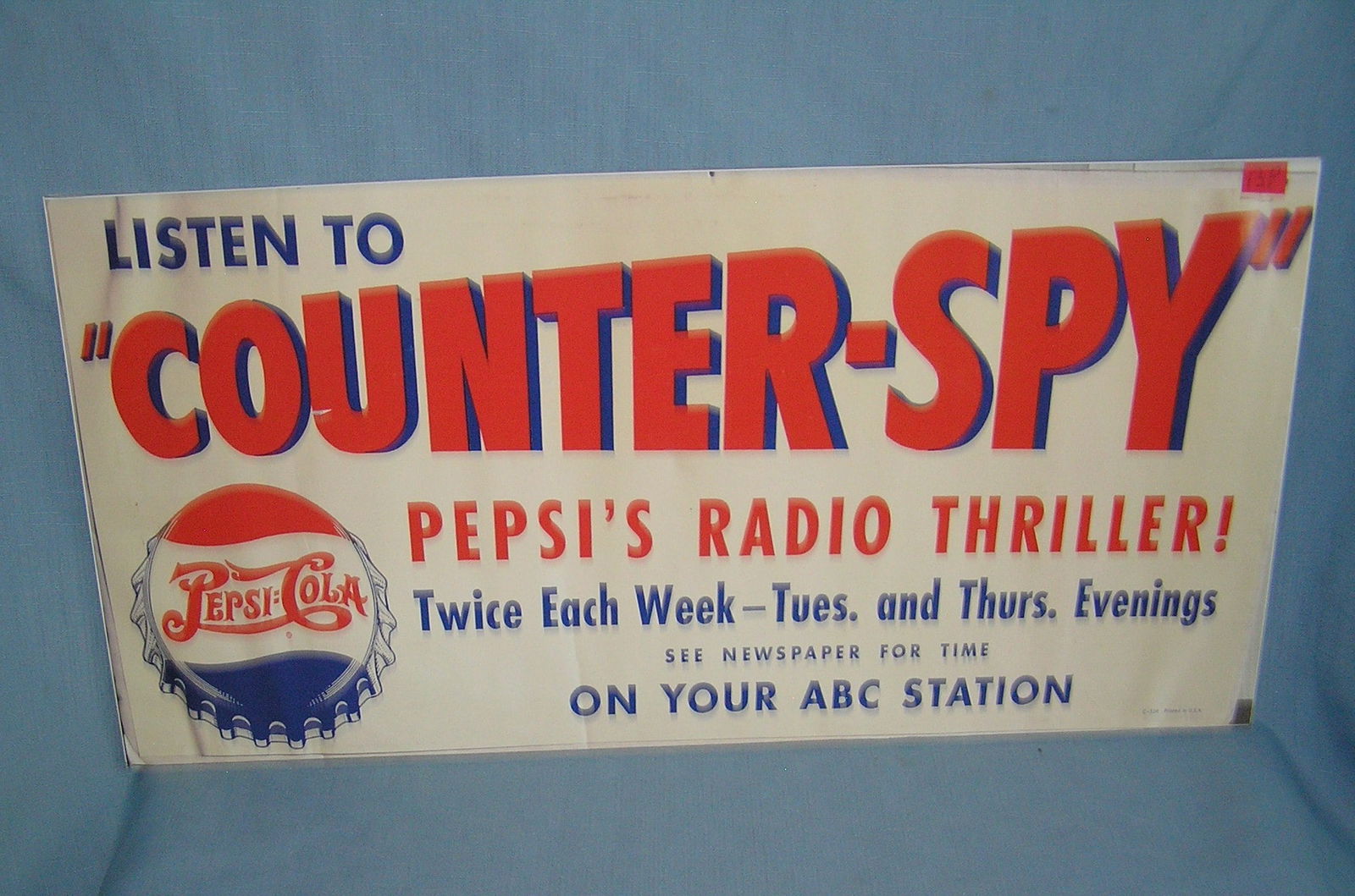 Pepsi Cola "Counter Spy" radio thriller retro style advertising sign (1 of 1)