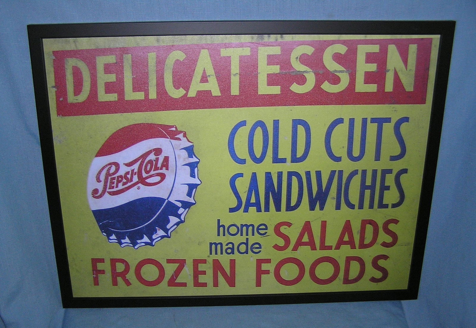 Pepsi Cola Delicatessen framed retro style advertising sign (1 of 1)