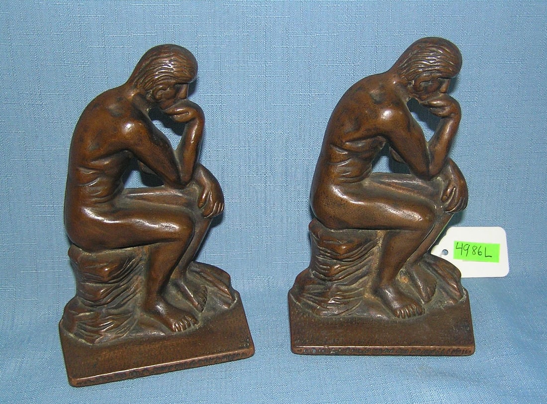 The Thinker solid bronze figural book ends