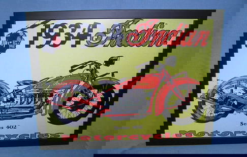 1934 Indian Motocycles framed  retro style advertising sign: 1934 Indian Motocycles framed 13 inches by 17 inches retro style advertising sign est. value $90.00-$100.00