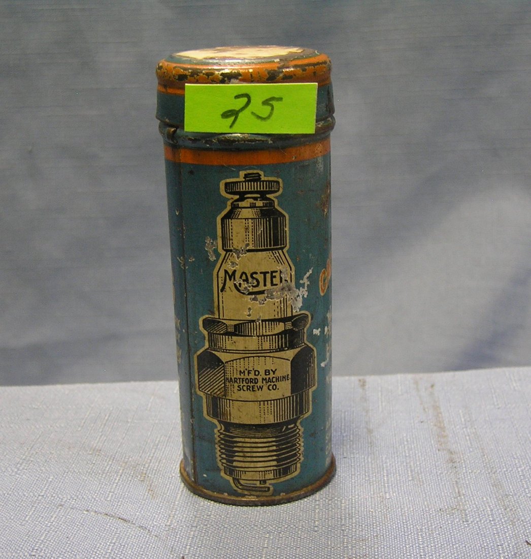 Early Master spark plug tin container: Early Master spark plug tin container circa 1920's-30's $100.00-$125.00