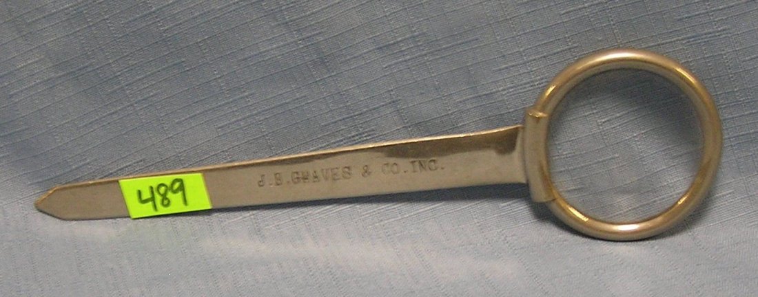 Antique advertising letter opener and magnifying glass: Antique advertising letter opener and magnifying glass for J. H. Graves and Co. inc. circa 1930â€™s $40.00-$50.00