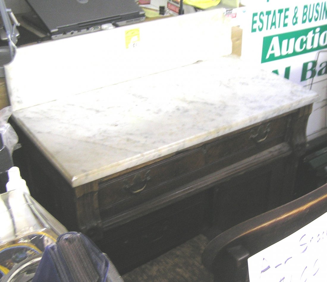 Antique oak dry sink with marble top and back splash: Antique oak dry sink with marble top and back splash circa 1860’s $250.00-$300.00