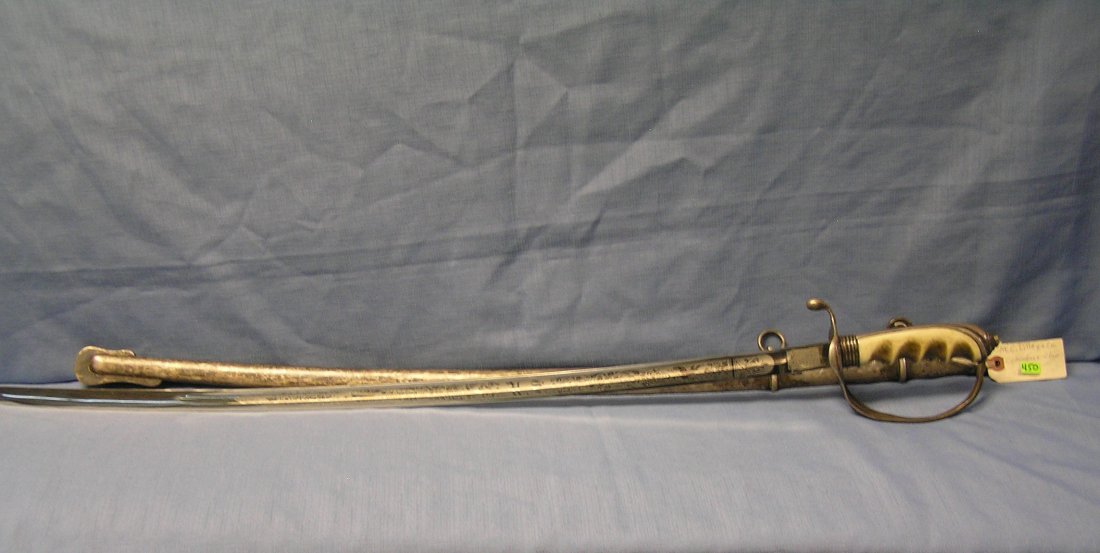 Early US presentation sword with engraved blade: Early US presentation sword with engraved blade presented to R.D. Cooke presented by company F Seventh infantry Chilkoot Alaska dated 1925 manufactured by the MC Lily company Columbus Ohio great early