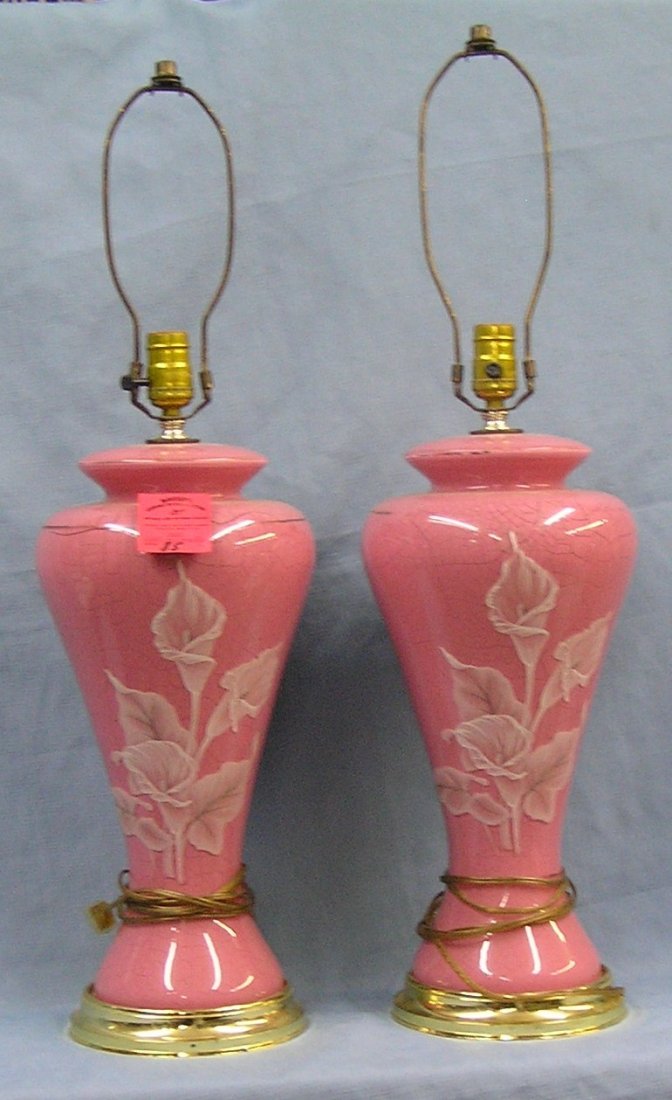 Pair of vintage floral decorated table lamps: Pair of vintage floral decorated table lamps $50.00-$75.00