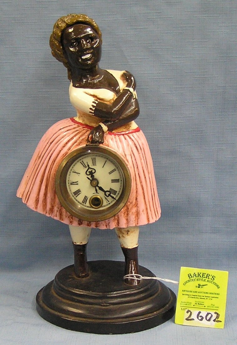 Hand painted cast iron Topsy blinking eye clock base: Hand painted cast iron Topsy blinking eye clock base marked Germany 1858 est. value $700.00-$900.00