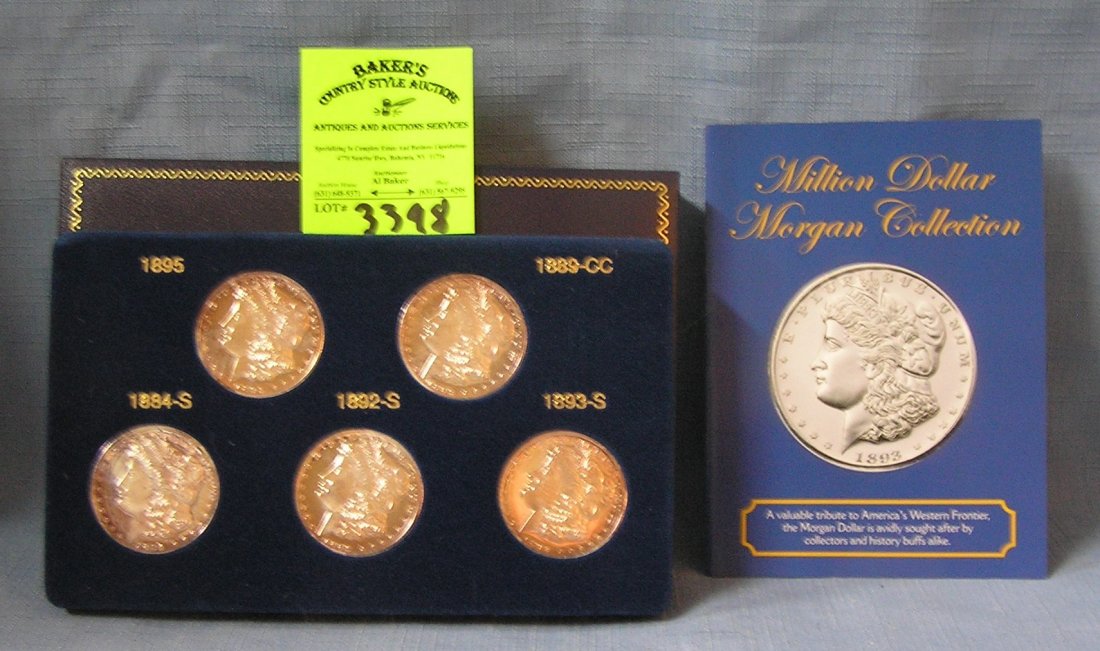 The million dollar Morgan dollar collection: The million dollar Morgan dollar collection group of five high quality silver clad proof coins in original collectors case $100.00-$150.00