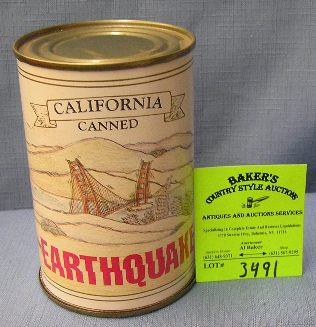 Vintage California Earthquake mechanical tin can: Vintage California Earthquake mechanical battery operated shaking tin can $25.00-$30.00
