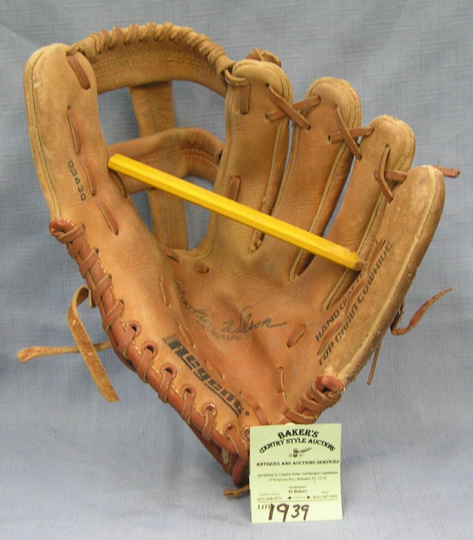 Vintage leather Mookie Wilson baseball glove by Regent: Vintage leather Mookie Wilson baseball glove by Regent est. value $50.00-$60.00