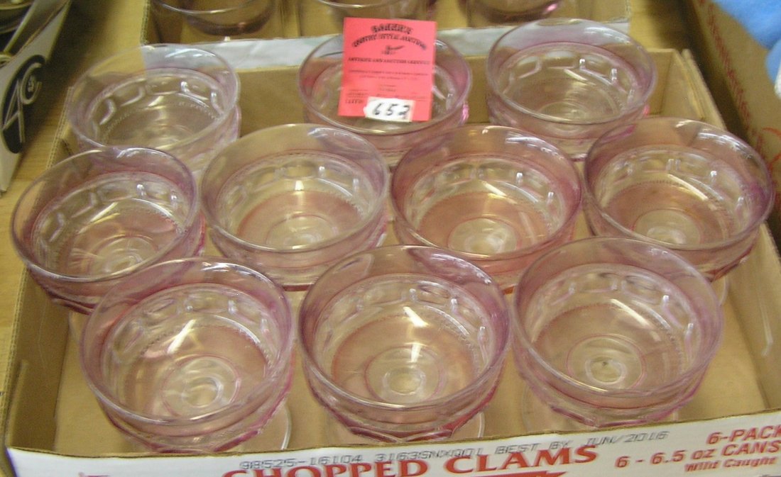 Set of pink to clear vintage art glass dessert cups: Set of 10 pink to clear vintage art glass dessert cups est. value $50.00-$75.00