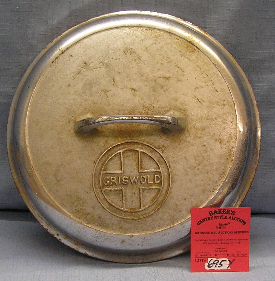 Antique cast iron pot cover by Griswold: Antique cast iron pot cover by Griswold circa 1930's est. value $40.00-$50.00
