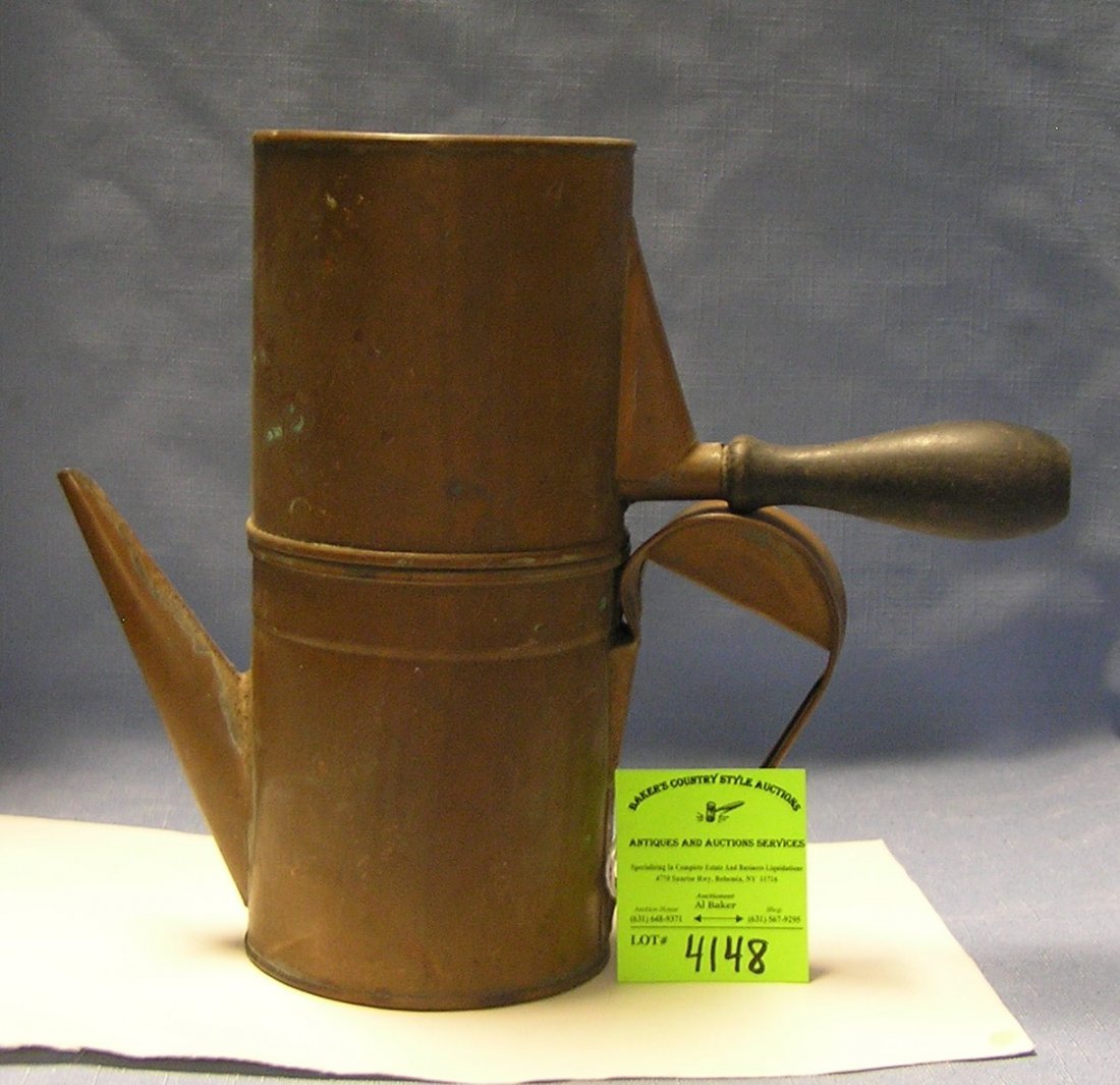 Antique solid copper two piece hand forged coffee and: Antique solid copper two piece hand forged coffee and tea pot and brew kit circa 1860’s possibly Civil War $300.00-$500.00