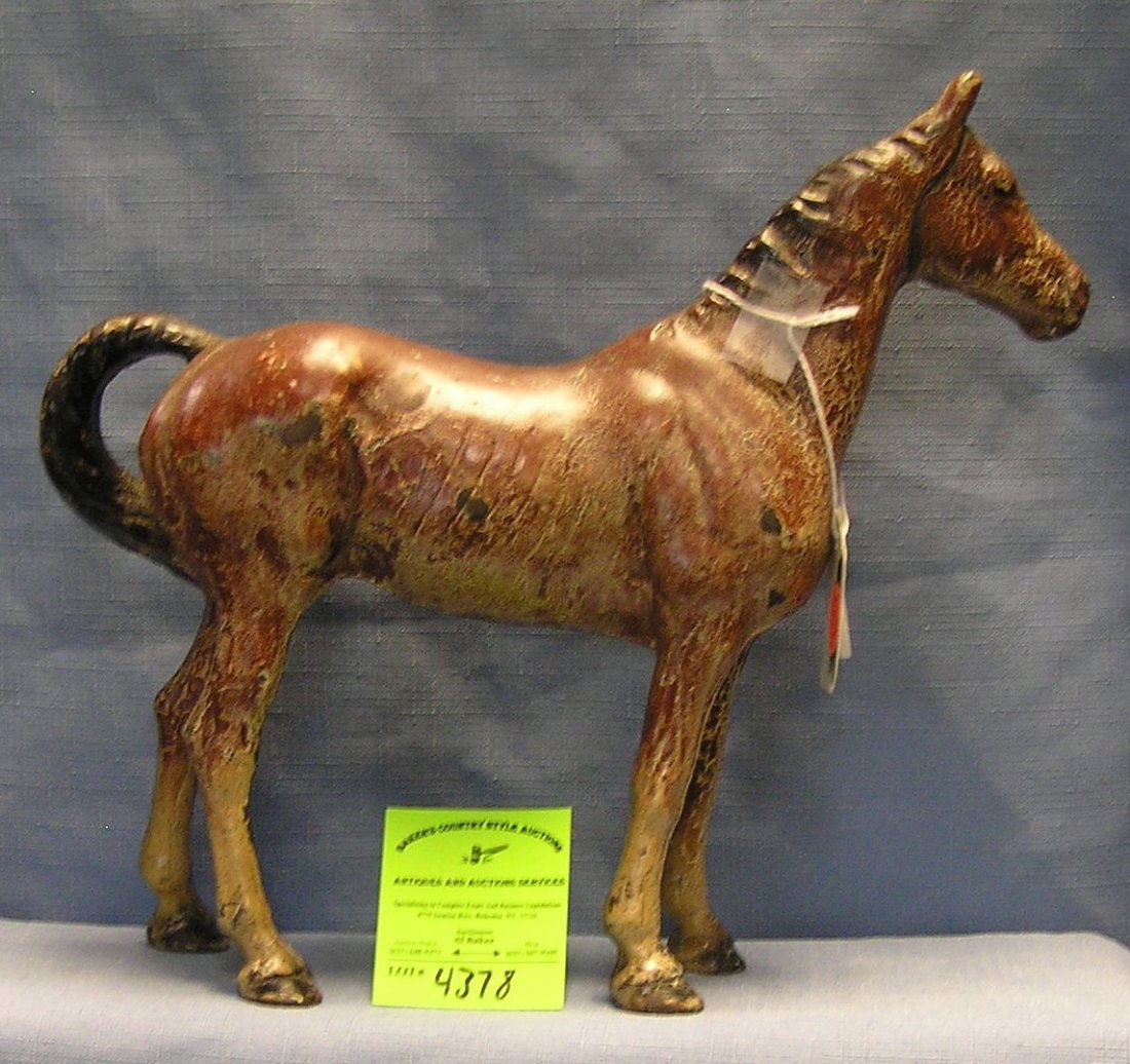 Antique cast iron hand painted horse door stop
