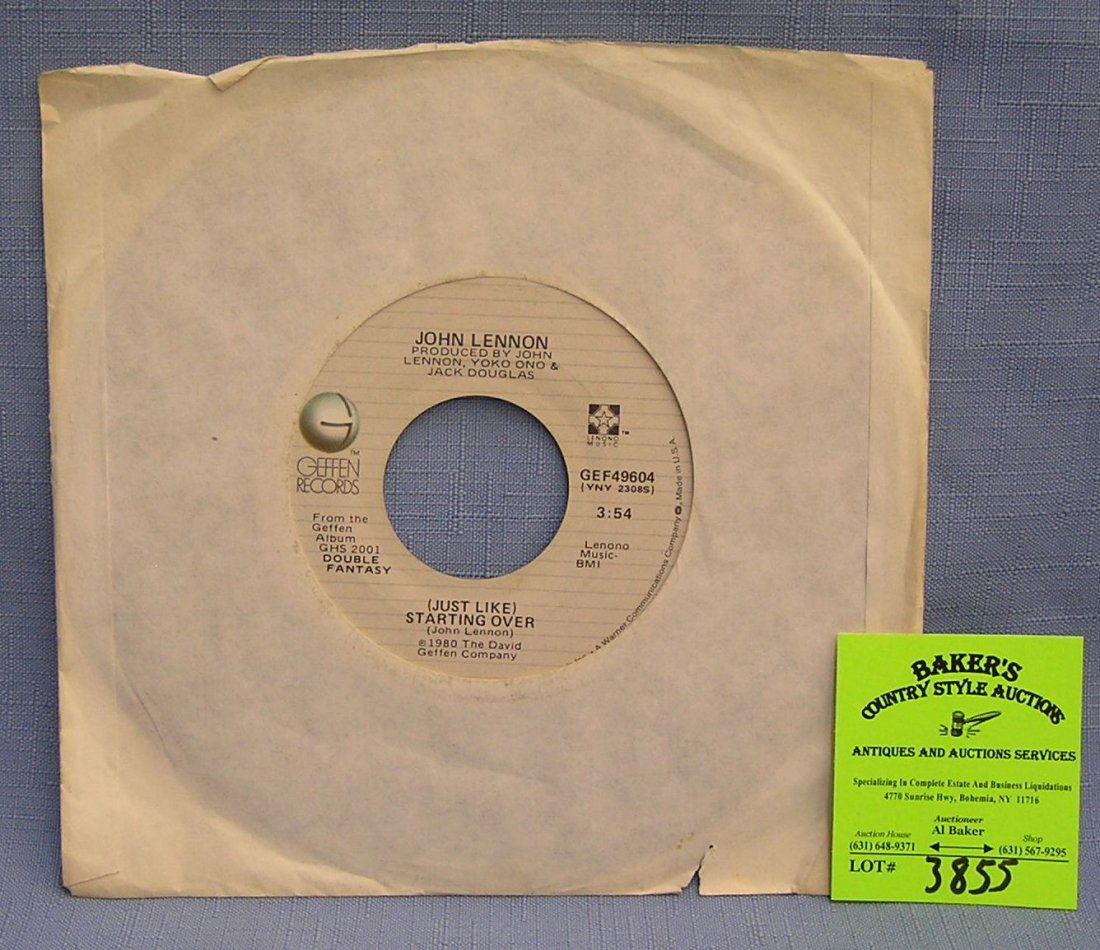 Vintage John Lennon and Yoko Ono record album on Geffen: Vintage John Lennon and Yoko Ono 45rpm record by Geffen records $15.00-$20.00