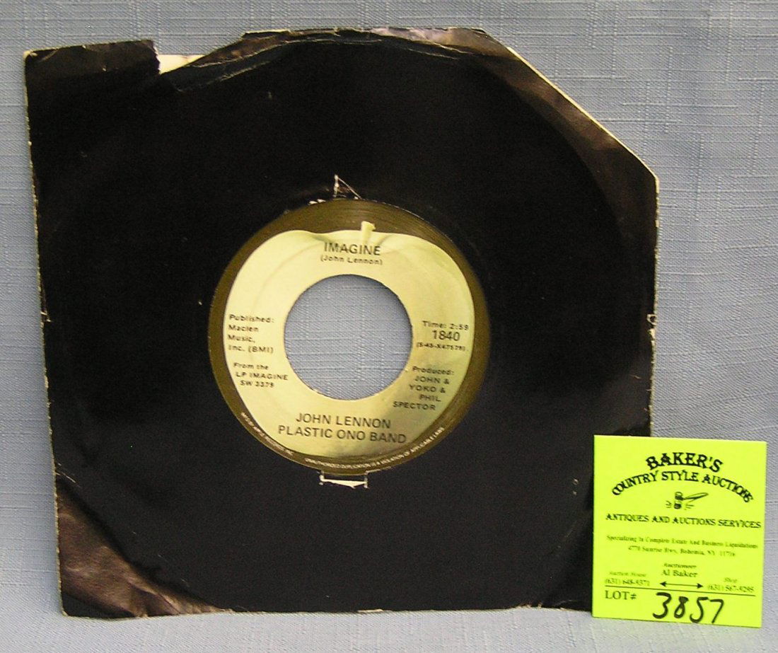 Vintage John Lennon and the Plastic Ono Band record: Vintage John Lennon and the Plastic Ono Band 45rpm record on Apple Records $15.00-$20.00