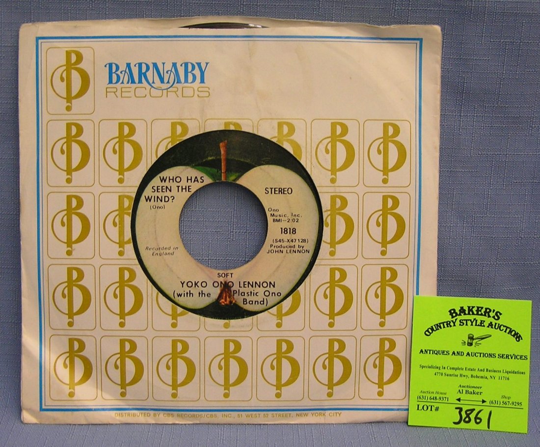 Vintage John and Yoko Ono record album on Apple Records: Vintage John and Yoko Ono 45 rpm record on Apple Records $15.00-$20.00