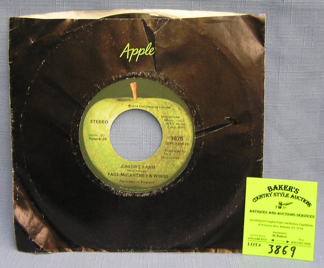 Vintage Paul McCartney and Wings record album on Apple: Vintage Paul McCartney and Wings 45 rpm record on Apple $15.00-$20.00