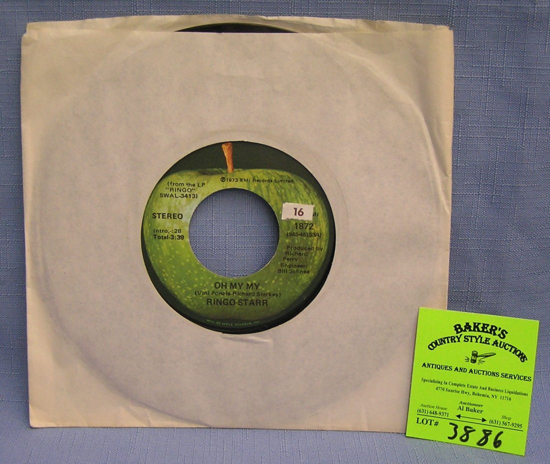 Vintage Ringo Star record album on Apple Record: Vintage Ringo Starr 45 rpm record on Apple Records $15.00-$20.00