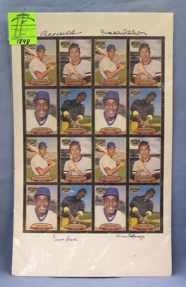 Autographed uncut sheet of all star baseball cards: Autographed uncut sheet of all star baseball cards including Billy William, Brooke Banks and Willie Stargell est. value $425.00-$450.00
