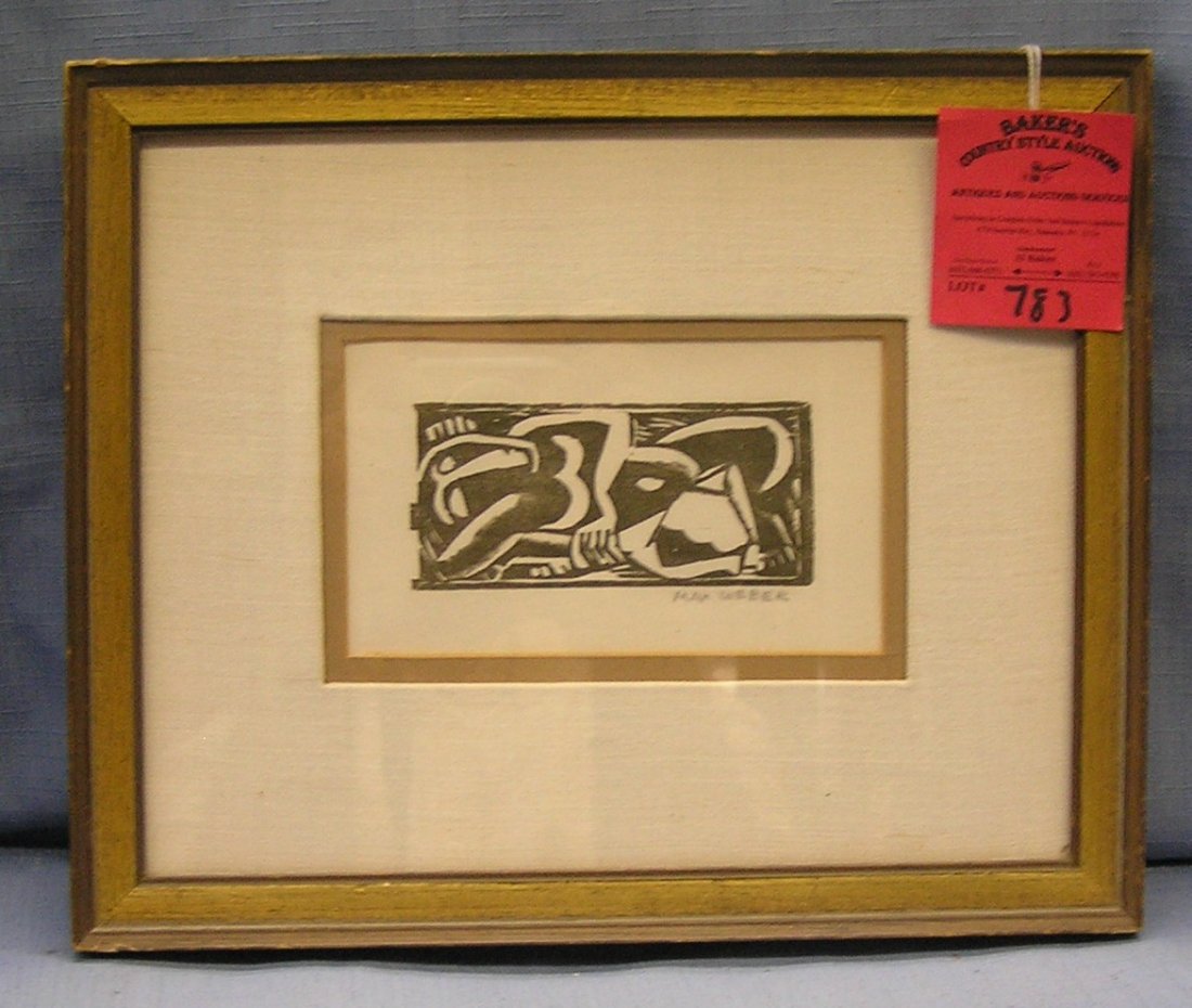 Original artist signed Max Webber wood cut: Original artist signed Max Webber wood cut art work with nice period gold frame est. value $400.00-$700.00