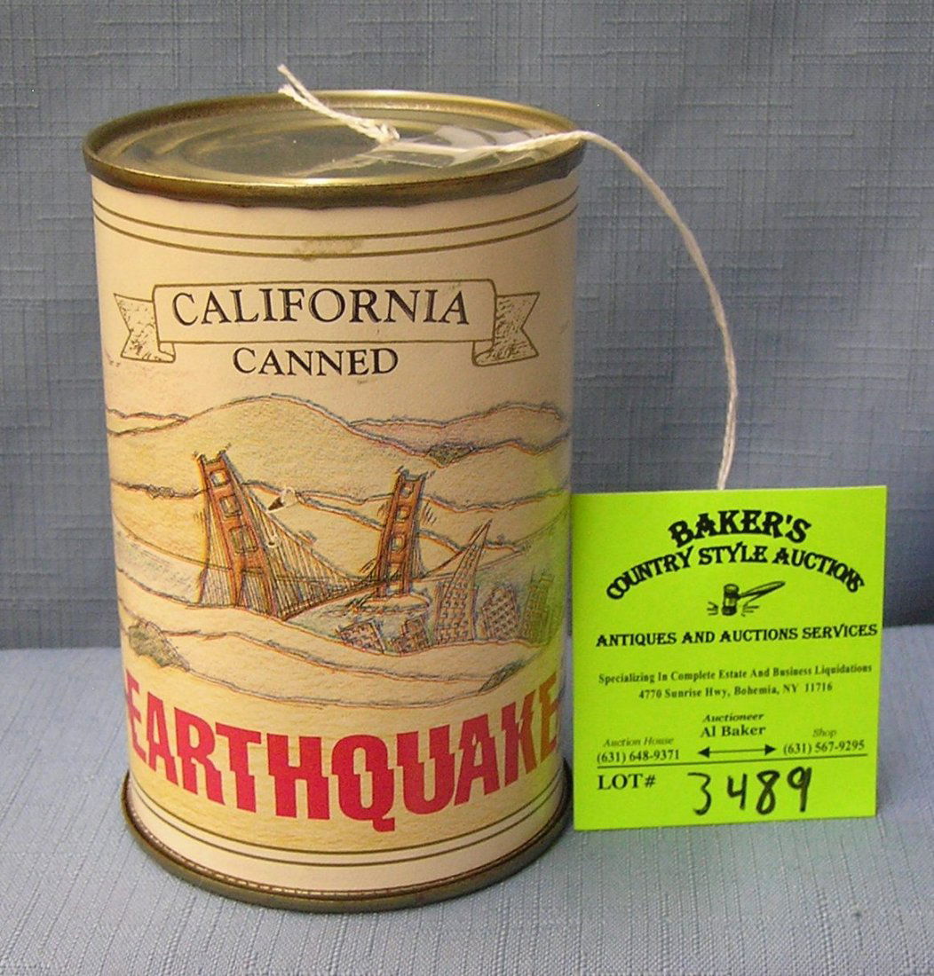 Vintage California Earthquake mechanical tin can: Vintage California Earthquake mechanical battery operated shaking tin can est. value $25.00-$30.00