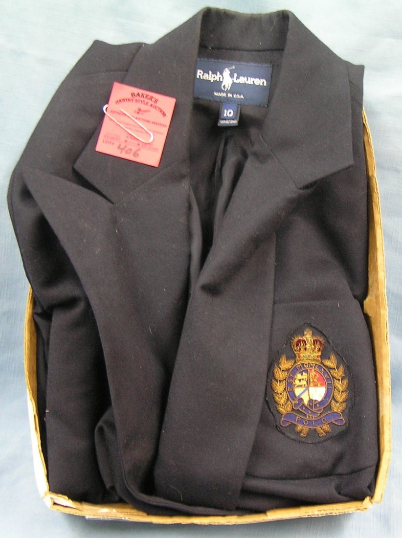 Vintage Ralph Lauren 100% wool dress jacket: Vintage Ralph Lauren 100% wool dress jacket with embroidered patch est. value $150.00-$200.00