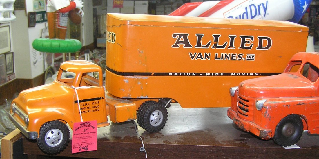 Early Tonka Allied Van Lines tractor trailer truck: Early Tonka Allied Van Lines tractor trailer truck excellent condition circa 1950’s $325.00-$350.00