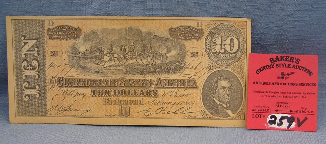 Civil War confederate 10 dollar bill: High quality 100th anniversary Civil War confederate 10 dollar bill est. value $50.00-$60.00