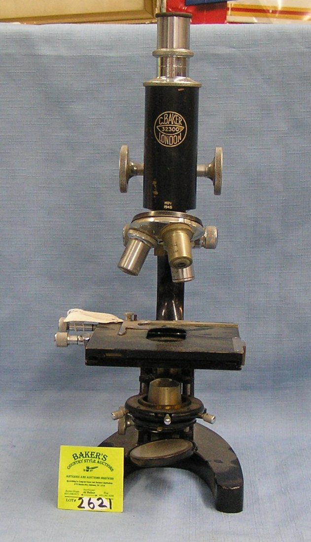 Antique high quality professional quality microscope: Antique high quality C.Baker company of London professional quality microscope dated 1945 est. value $200.00-$250.00
