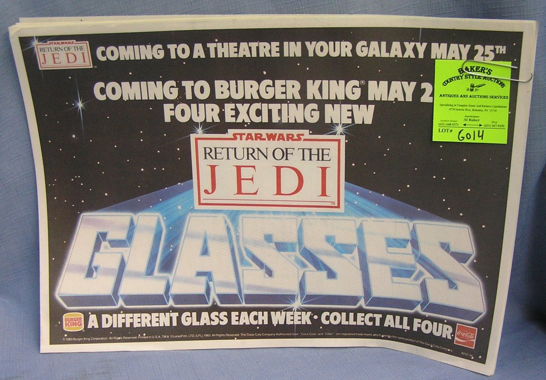 Large group of vintage Star Wars advertising placemats: Large group of vintage Star Wars advertising placemats sponsored by Burger King and Coca Cola $35.00-$40.00