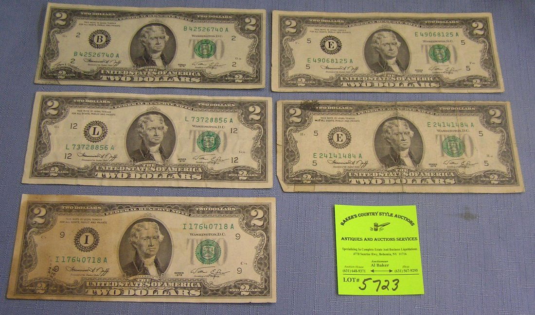 Group of vintage US two dollar bills: Group of vintage US two dollar bills $30.00-$35.00