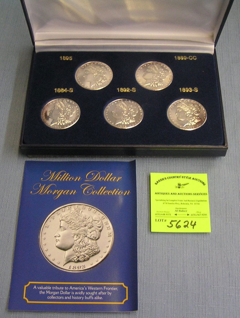 Limited edition silver clad Million dollar Morgan: Limited edition silver clad Million dollar Morgan dollar collection featuring five classic coins 1895, 1889cc, 1884s, 1892s, 1893s, all complete in original presentation case $150.00-$200.00