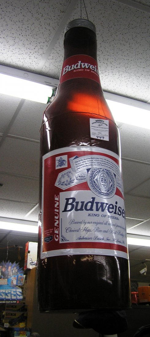 Inflatable Budweiser beer bottle shaped promotional: Inflatable Budweiser beer bottle shaped promotional advertising display est. value $50.00-$60.00