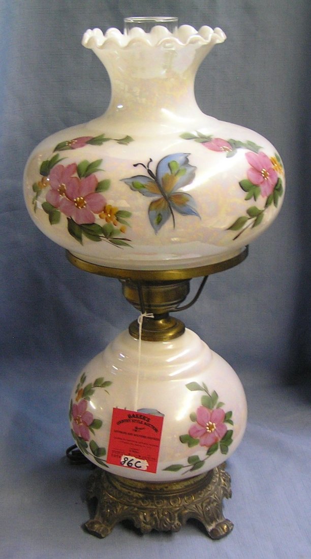 Vintage gone with the wind style table lamp: Vintage gone with the wind style table lamp with hand painted floral design est. value $100.00-$125.00