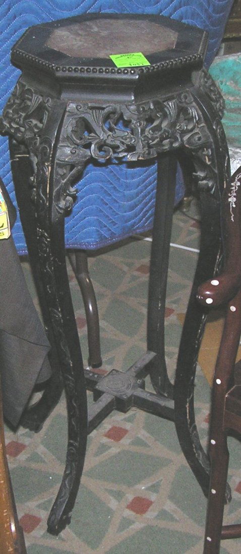 Antique teak wood table with marble top: Antique teak wood table with marble top est. value $200.00-$300.00