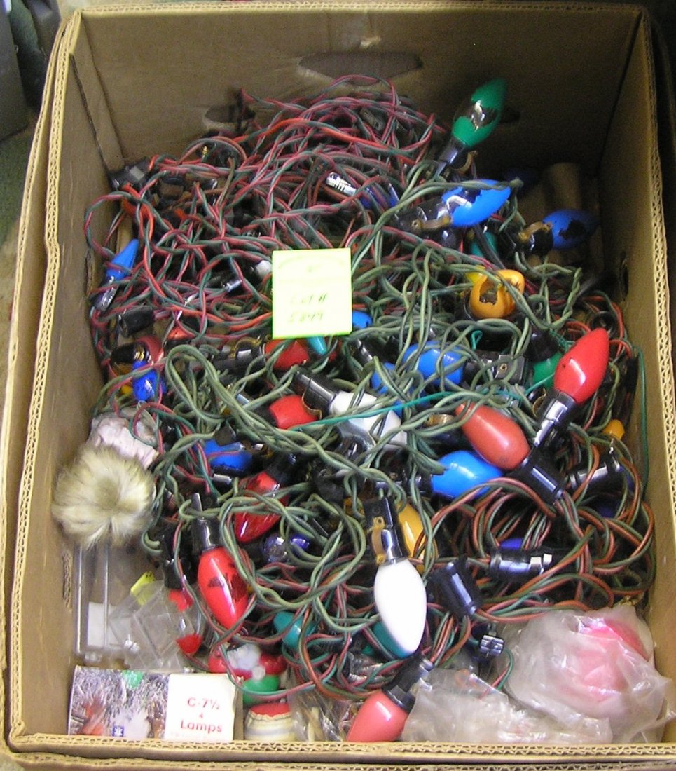 Large box of vintage Christmas lights and accessories: Large box of vintage 1950’s Christmas lights and accessories $75.00-$100.00