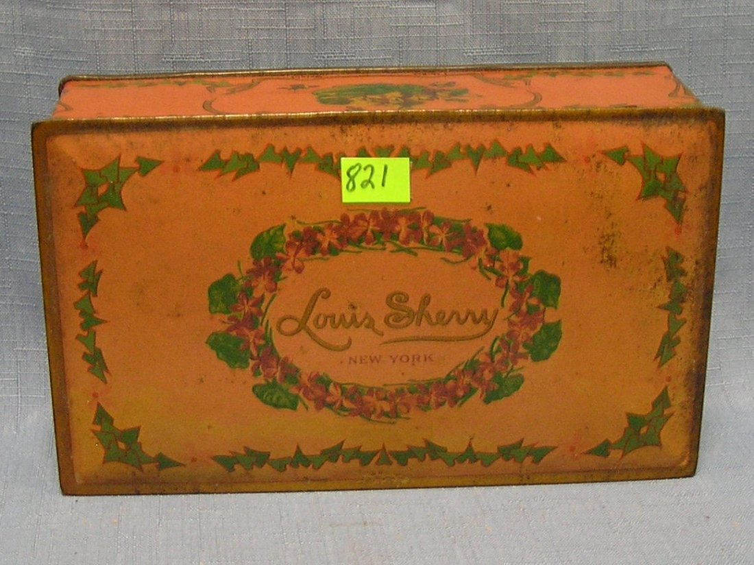 Antique Louis Sherry decorative tin candy box: Antique Louis Sherry decorative tin candy box $40.00-$50.00