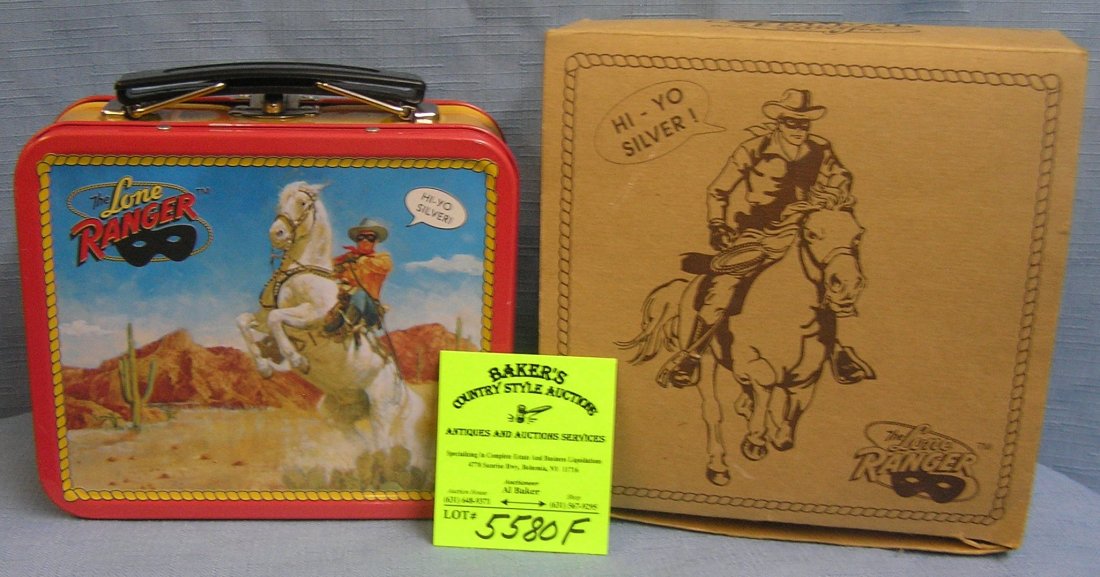 All tin lone ranger lunch box with original box: All tin lone ranger lunch box with original box $25.00-$35.00