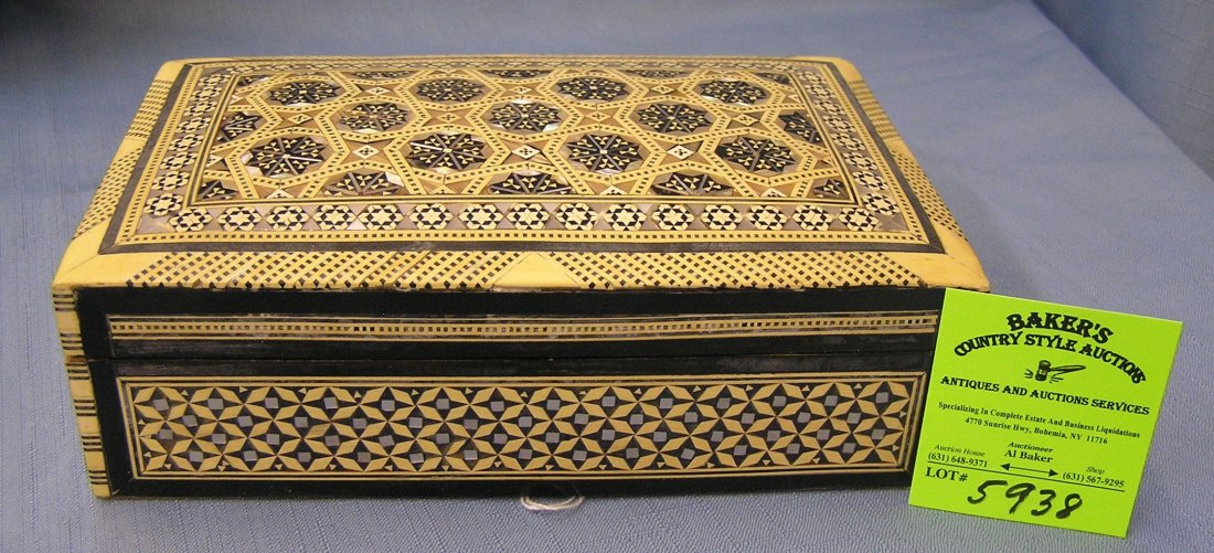 Mother of pearl and ivory inlaid jewelry box: Mother of pearl and ivory inlaid jewelry box $125.00-$150.00