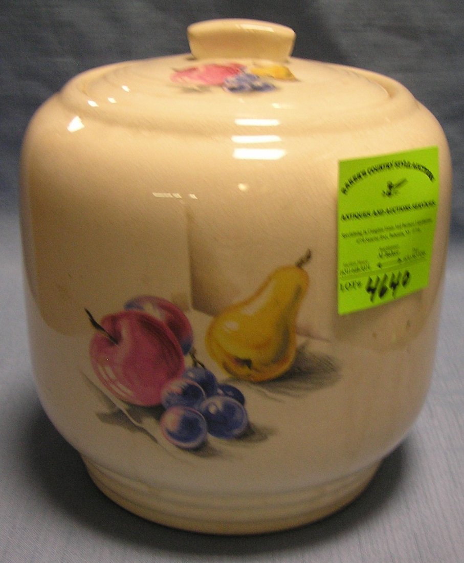 Vintage fruit decorated cookie jar by Knowles: Vintage fruit decorated cookie jar by Knowles $75.00-$100.00
